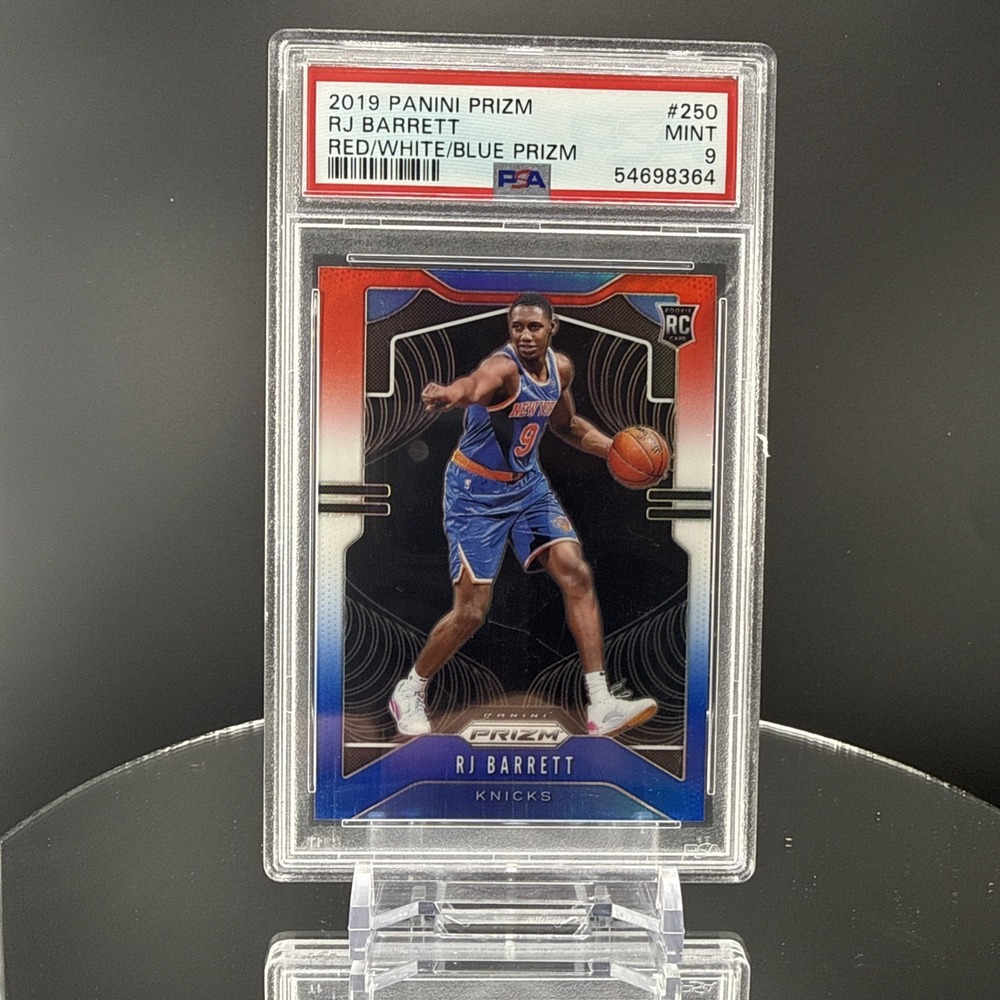 2019 Panini Red White Blue Prizm #250‎ RJ Barrett Knicks RC Rookie PSA 9